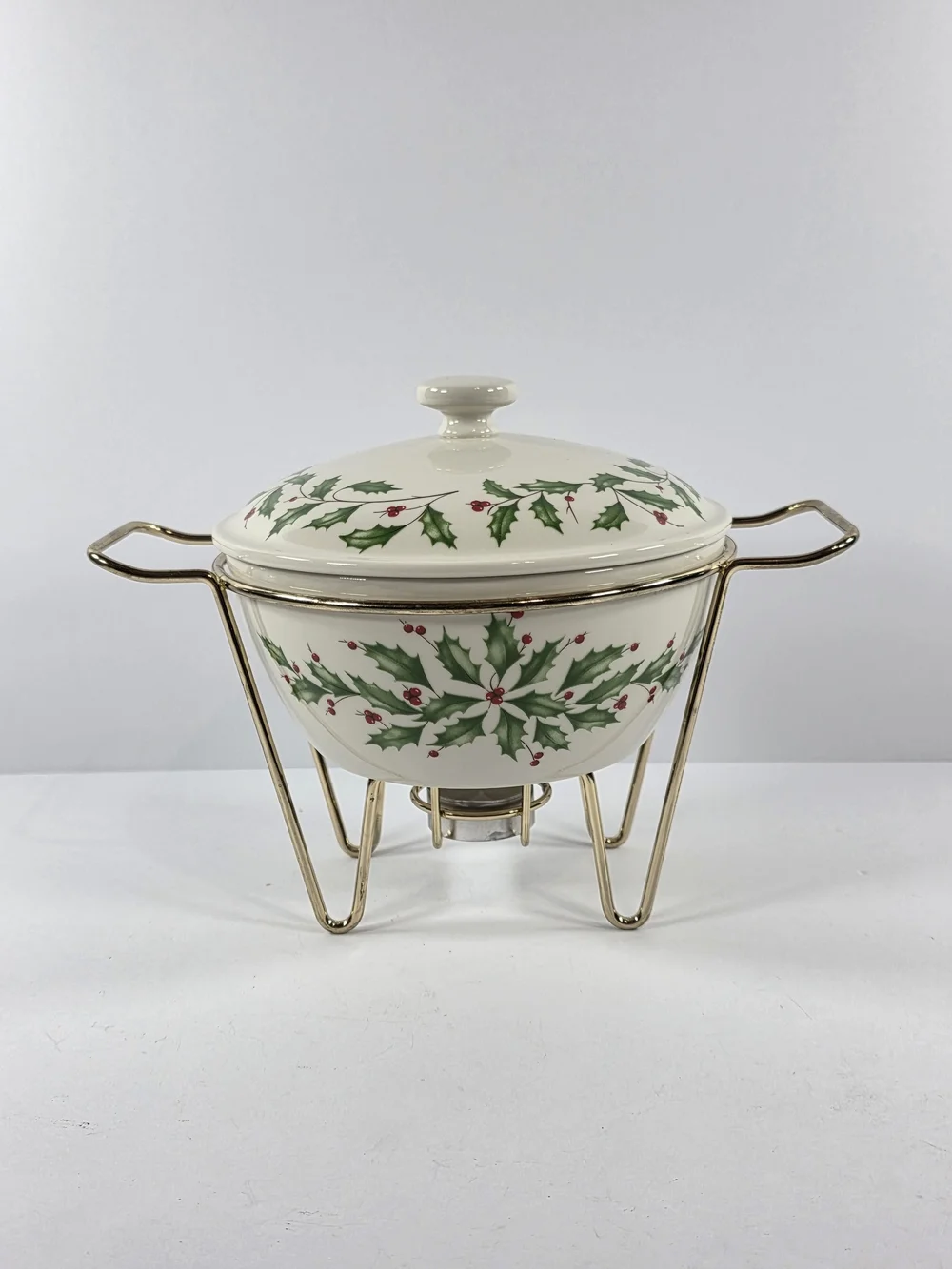 Lenox HOLIDAY Covered Warmer w/Rack Holly And Berry 1 Quart Original Box
